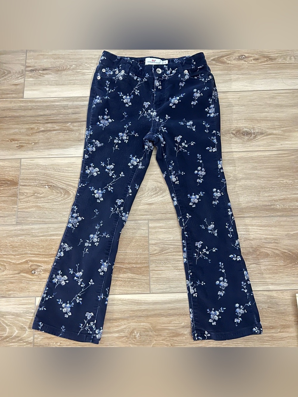 Vineyard Vines Girls Navy Sienna Floral Corduroy Kick Flare Pants Size 10